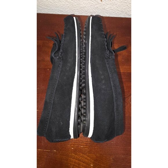 Minnetonka Women's Black Suede Moccasins Size 7 Comfortable Slip-On Shoes - Picture 4 of 6